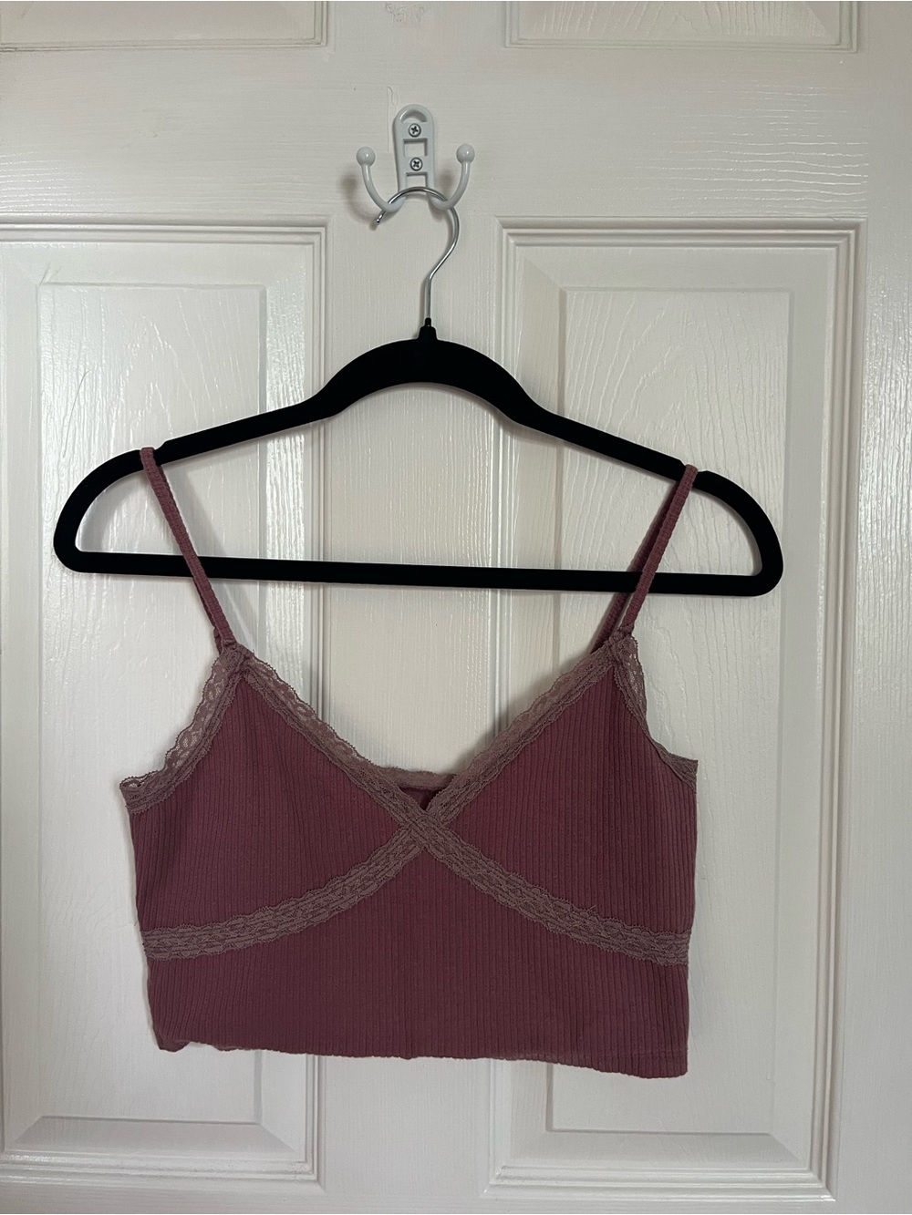 Aeropostale Mauve Ribbed Lace-Trim Bandeau Bralette